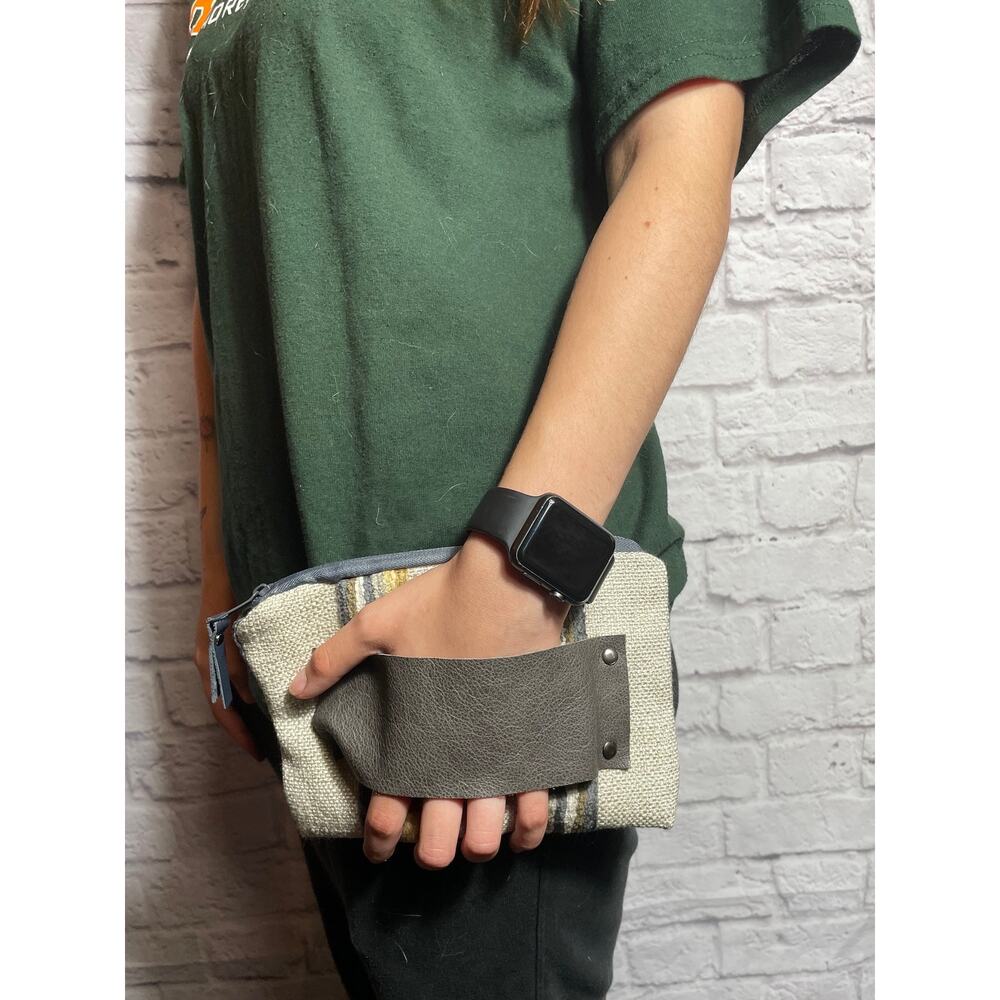 small handmade clutch,  one of a kind fully lined leather strap
